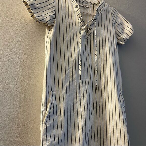 Madewell Harbor Lace-Up Shift Dress Striped White Blue Sz XXS F2186 - Picture 5 of 7